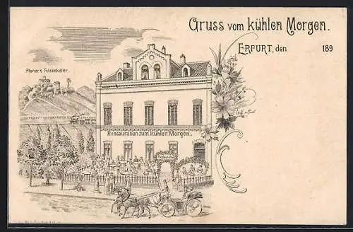 Lithographie Erfurt, Gasthof zum kühlen Morgen, Planers Felsenkeller