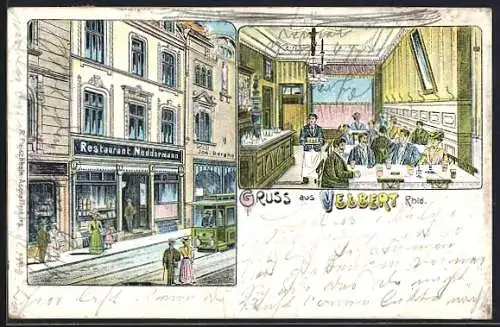 Lithographie Velbert /Rhld., Restaurant Neddermann mit Strassenbahn