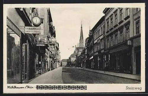 AK Mühlhausen /Th., Hindenburgstrasse und Marienkirche