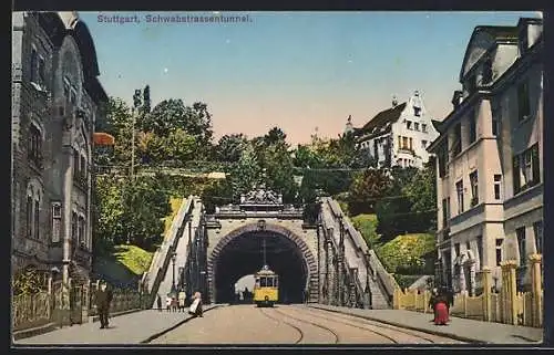 AK Stuttgart, Strassenbahn am Schwabstrassentunnel