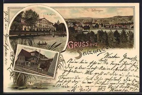 Lithographie Salzungen, Kurhaus, Gradirhaus, Panorama