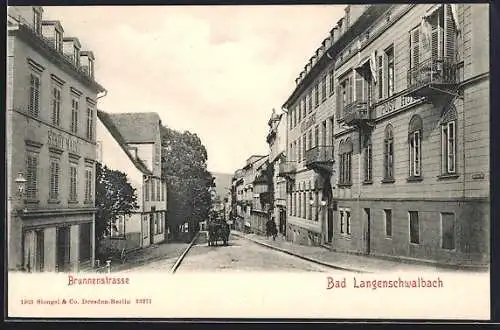 AK Bad Langenschwalbach, Brunnenstrasse mit Post Hotel und Hotel Stadt Mainz