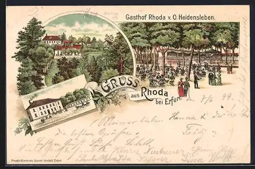 Lithographie Rhoda b. Erfurt, Gasthof von O. Heidensleben