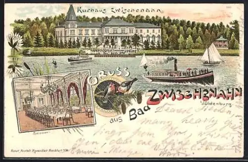 Lithographie Bad Zwischenahn i. Oldenburg, Dampfer vor Kurhaus Zwischenahn, Speisesaal