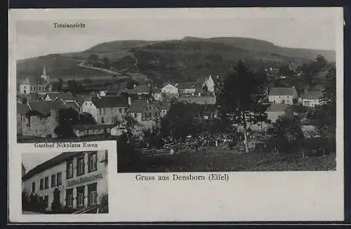 AK Densborn /Eifel, Gasthof Nikolaus Ewen und Totalansicht