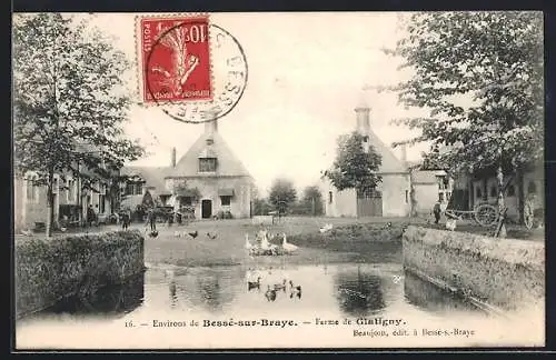 AK Bessé-sur-Braye, Ferme de Glatigny avec étang et animaux domestiques