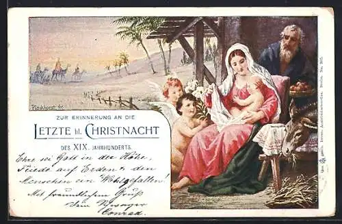 Künstler-AK Weihnachtsengel an der Krippe, letzte Christnacht des 19. Jahrhunderts