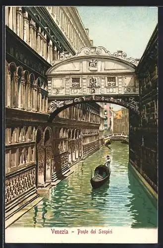 Lithographie Venedig / Venezia, Ponte dei Sospiri, Seufzerbrücke, Gondel