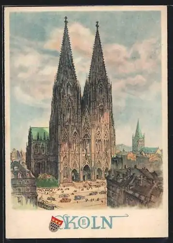 AK Köln, Der Kölner Dom, Strassenbahn