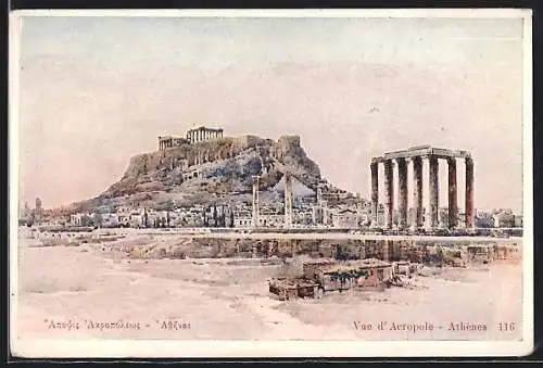 Künstler-AK Athènes, Vue d`Acropole