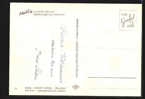 AK Mecki mit Feldmaus beim Nickerchen