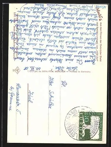 AK Erliebt mich doch...., Mecki-Fräulein beim Blütenzupfen