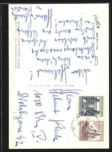 AK Mecki-Frau mit Blumen im Monat Jungfrau