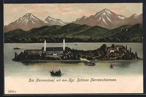 AK Herreninsel, Die Insel mit dem Kgl. Schloss Herrenchiemsee