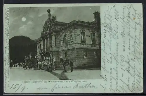 AK Oberammergau, Schloss Linderhof mit Königskarosse