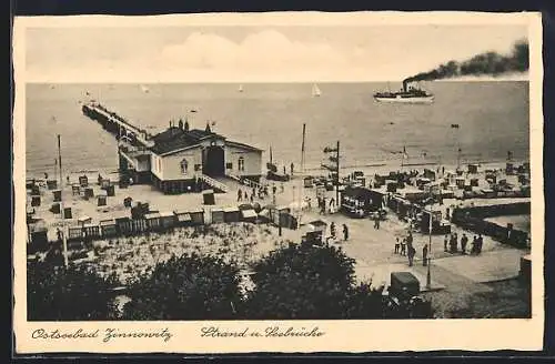 AK Zinnowitz, Ostseebad, Strand und Seebrücke