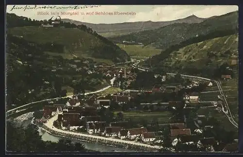 AK Gernsbach, Blick ins Murgtal & auf Schloss Eberstein