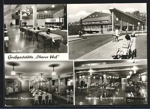 AK Oberhof /Thür. Wald, Grossgaststätte Oberer Hof, Joel-Bar, Restaurant Bergkristall und Aussenansicht