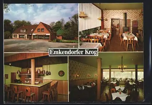 AK Emkendorf, Gasthaus Emkendorfer Krog, Bes. E. u. H. Schulz, Aussen- und Innenansicht