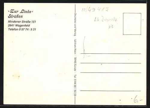 AK Wagenfeld, Gasthaus Zur Linde, Ströhen, Mindener Strasse 151, Aussenansicht und Garten