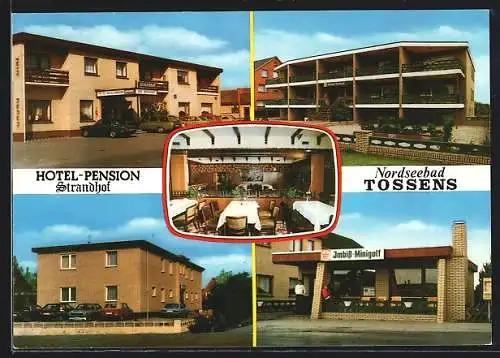 AK Tossens, Hotel-Pension Strandhof, Bes.H.u.B.Wedelstaedt, von der Strasse aus und Inneres