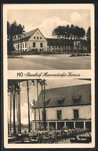 AK HO-Rasthof Hermsdorfer Kreuz mit Blick in den Garten