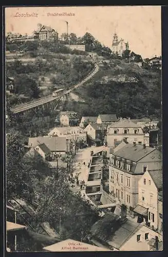 AK Dresden-Loschwitz, Blick vom Burgberg auf Stadt und Drahtseilbahn