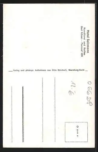 AK Bad Kösen, Hotel Cafe Konditorei Salzmann, Aussen- u. Innenansicht