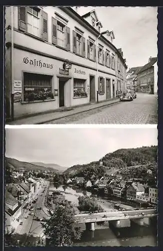 AK Gernsbach im Murgtal, Gasthof-Pension Jockers, Strassenpartie mit Brücke