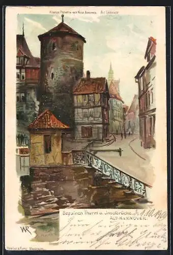 Lithographie Hannover, Beguinen Thurm und Inselbrücke