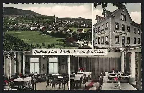 AK Lauf i. Baden, Gesamtansicht & Gasthaus zum Hirsch mit Speiseraum