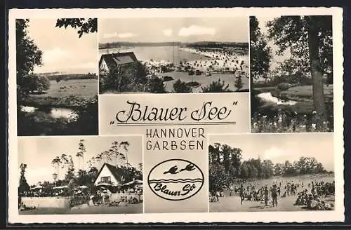 AK Hannover, Garbsen, Gasthaus Blauer See, Strand, Uferpartie