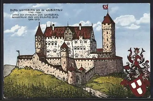 Künstler-AK Weinsberg, Burg Weinsberg gegen die Weibertreu