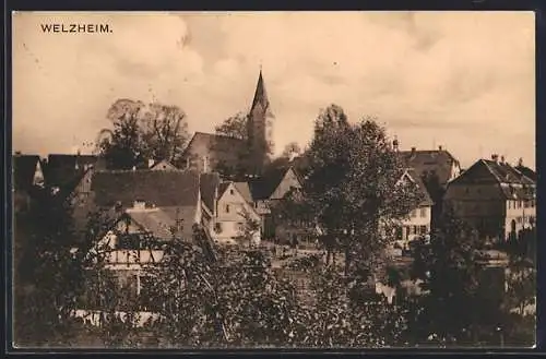 AK Welzheim, Totalansicht mit Kirchturm