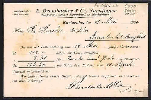 AK Karlsruhe, L. Brombacher & Cie. Nachfolger