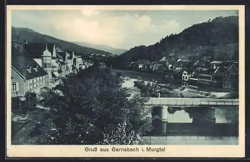 AK Gernsbach i. Murgtal, Uferpartie mit Brücke