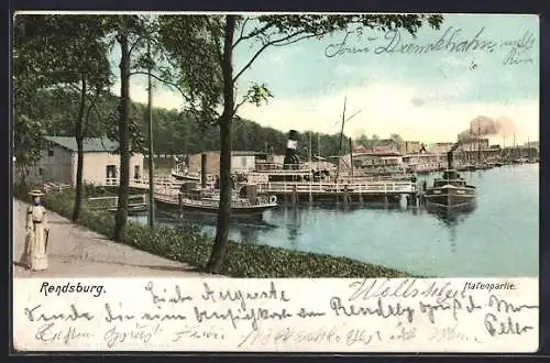 AK Rendsburg, Dampfer im Hafen