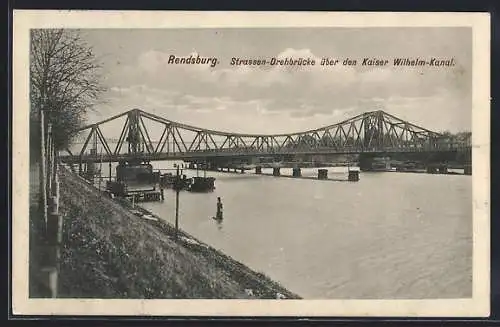 AK Rendsburg, Strassen-Drehbrücke über den Kaiser Wilhelm-Kanal