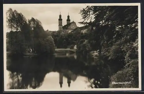 AK Obermarchtal, Uferpartie mit Kirche