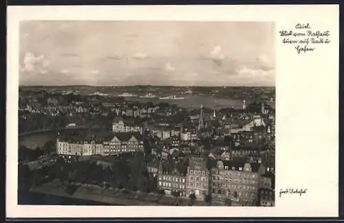 AK Kiel, Blick vom Rathausturm auf den Ort und Hafen