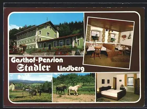 AK Lindberg bei Zwiesel, Gasthof-Pension Stadler, Kramerstrasse 35, Pferdekoppel und Schlafzimmer