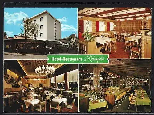 AK Königswinter, Hotel-Restaurant Rheingold mit Innenansichten, Drachenfelsstrasse 36