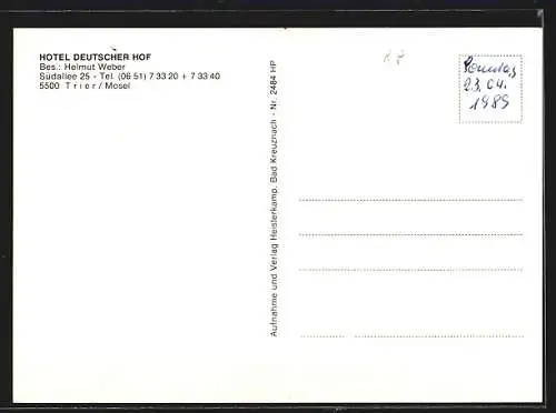 AK Trier /Mosel, Hotel Deutscher Hof, Bes. Helmut Weber, Strassenpartie und Eingang