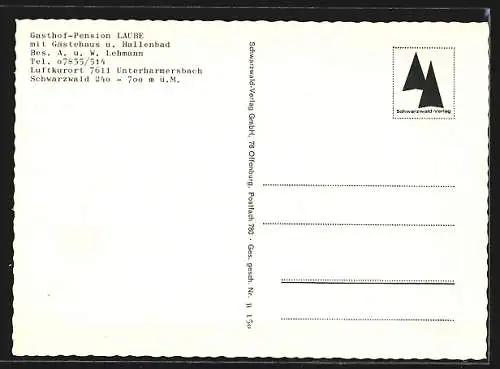 AK Unterharmersbach /Schwarzwald, Gasthof-Pension Laube, Bes. A. u. W. Lehmann, Strassenpartie und Eingang