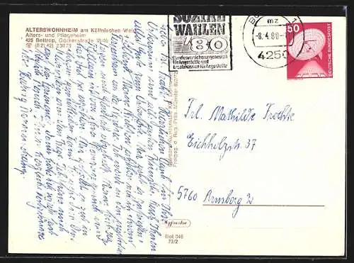 AK Bottrop, Alterswohnheim am Köllnischen Wald, Görkenstrasse 38-40, Luftbild
