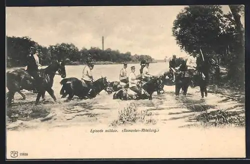 AK Episode militair, Remonten-Abteilung, Schweizer Soldaten durchqueren Fluss