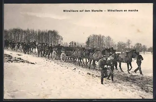 AK Schweizer Mitrailleure auf dem Marsch