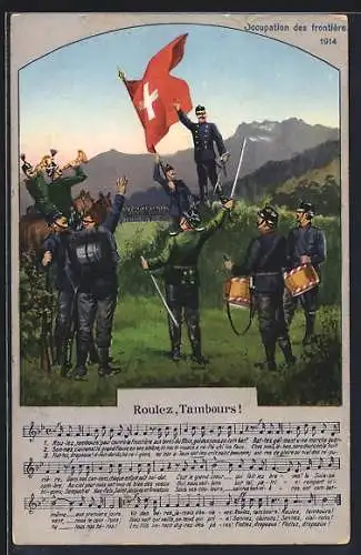 AK Schweizer Flagge, Propaganda 1. Weltkrieg, Lied Dem Vaterland, Heil Dir Helvetia