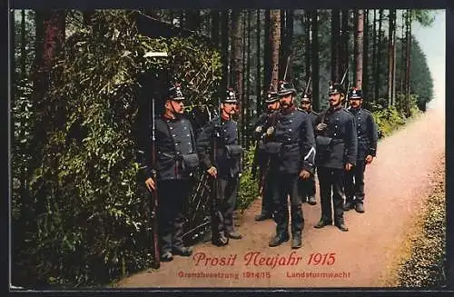 AK Schweizer Landsturmwacht bei der Grenzbesetzung, 1914-15, Neujahrsgruss