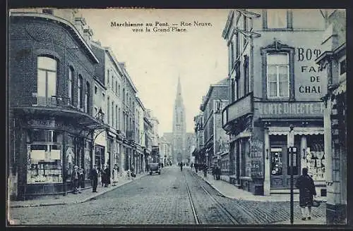 AK Marchienne au Pont, Rue Neuve vers la Grand`Place, Strassenpartie